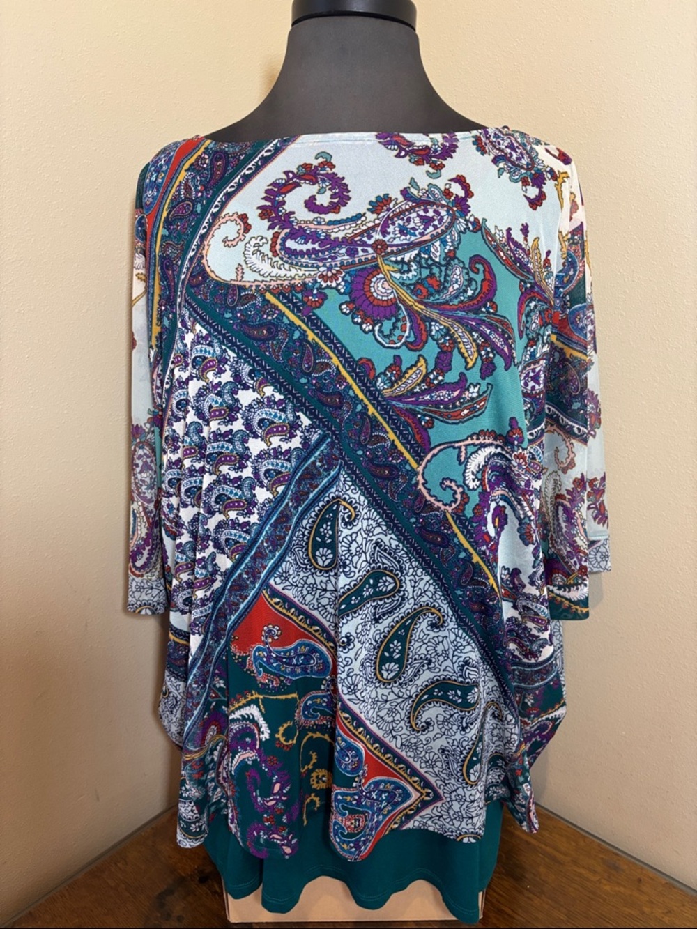 Chico’s Boho Paisley Teal Multicolor Tunic Top with tank, xl, Chicos size 3, NWT